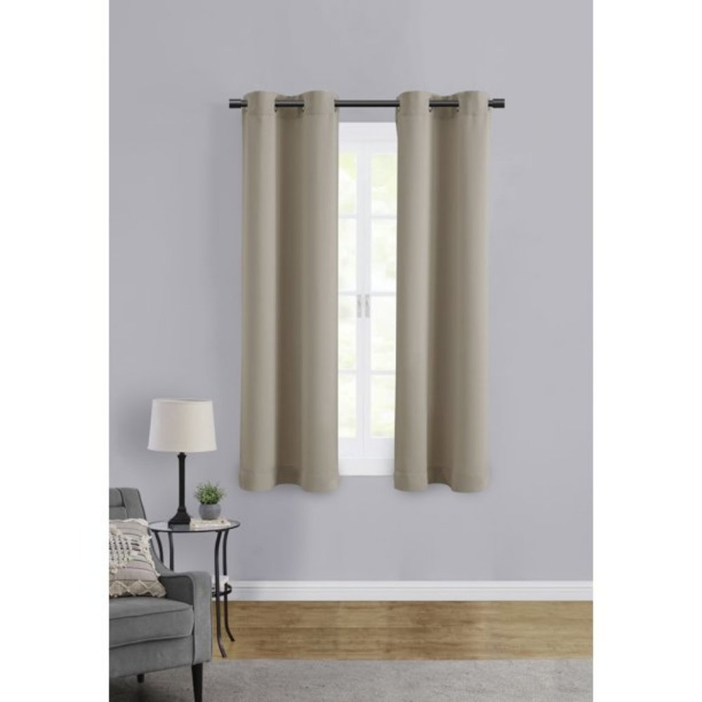 Solid Color Grommet Room Darkening Curtains - 2 Panels 30" x 63 Beige - NWT